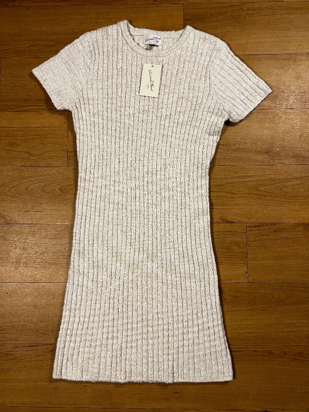 NWT Universal Thread Oatmeal Ribbed Knit Midi Dress Size L Stretchy Minimalist